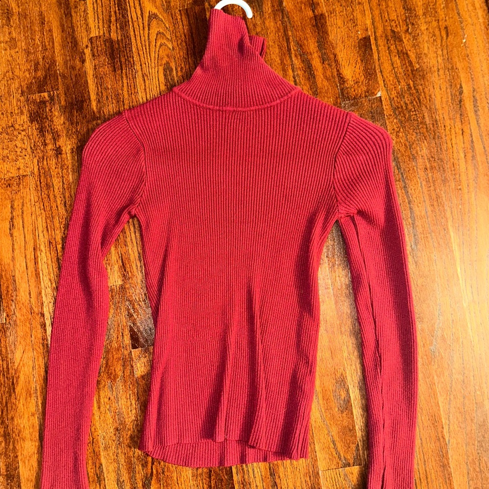 Red Ribbed Turtleneck Sweater